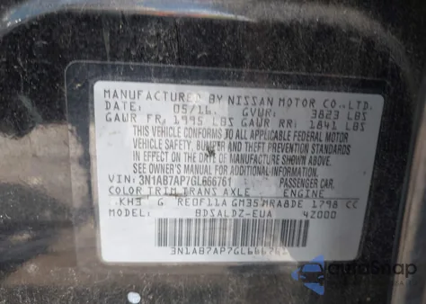 2016 Nissan Sentra Fe+ S/S/Sl/Sr/Sv from USA, damaged, VIN 3N1AB7AP7GL666761